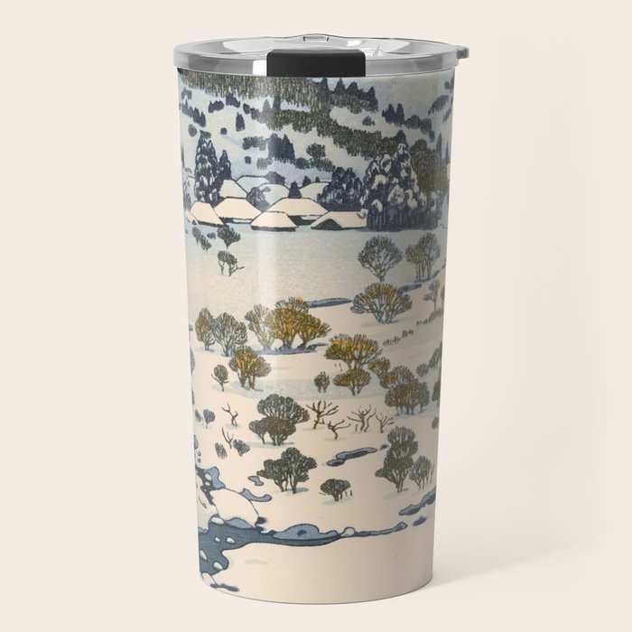 Snow Country Antique Japanese Woodblock Print Travel Mug Gallery Image 1