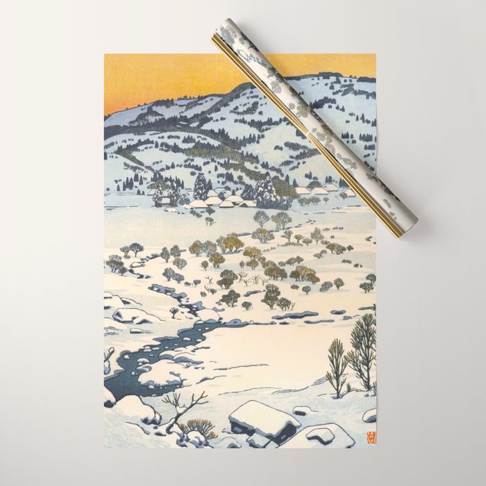 Snow Country Antique Japanese Woodblock Print Wrapping Paper Gallery Image 1