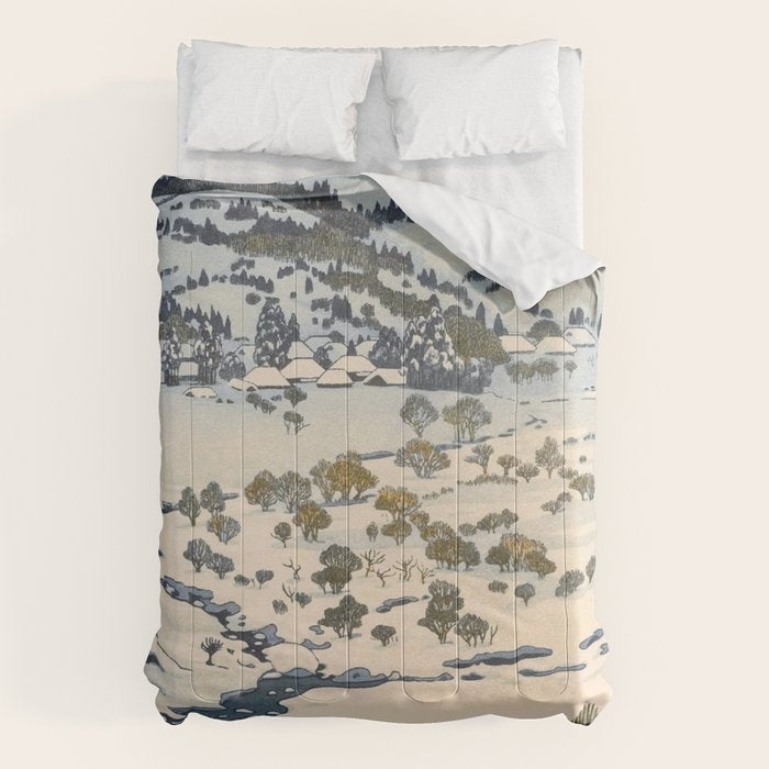 Snow Country Antique Japanese Woodblock Print Comforter Gallery Image 1