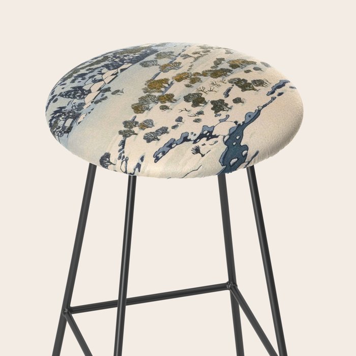 Snow Country Antique Japanese Woodblock Print Stool Gallery Image 2