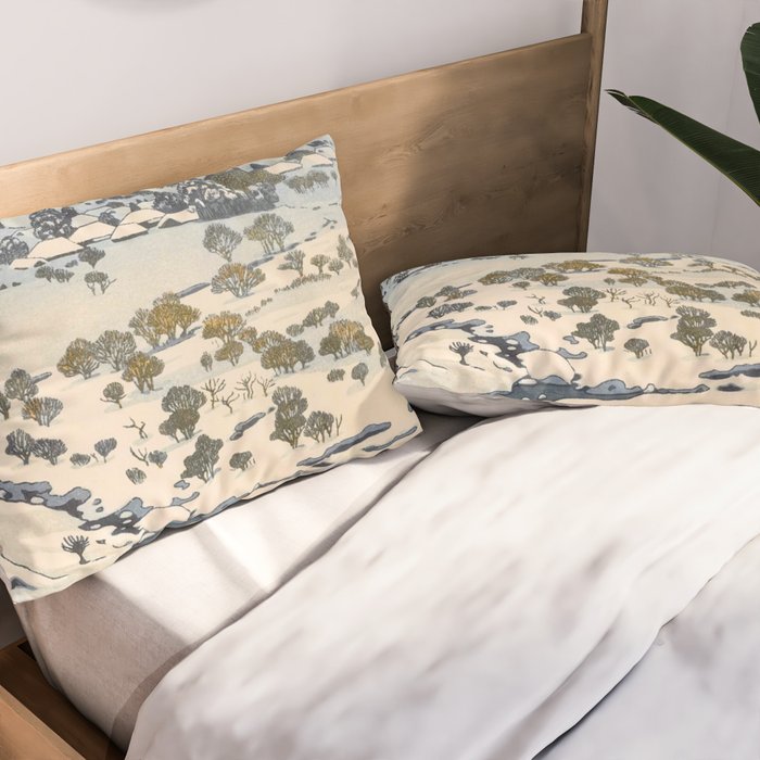 Snow Country Antique Japanese Woodblock Print Pillow Sham Gallery Image 2