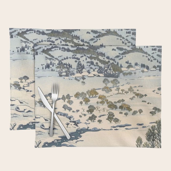 Snow Country Antique Japanese Woodblock Print Placemat Gallery Image 1