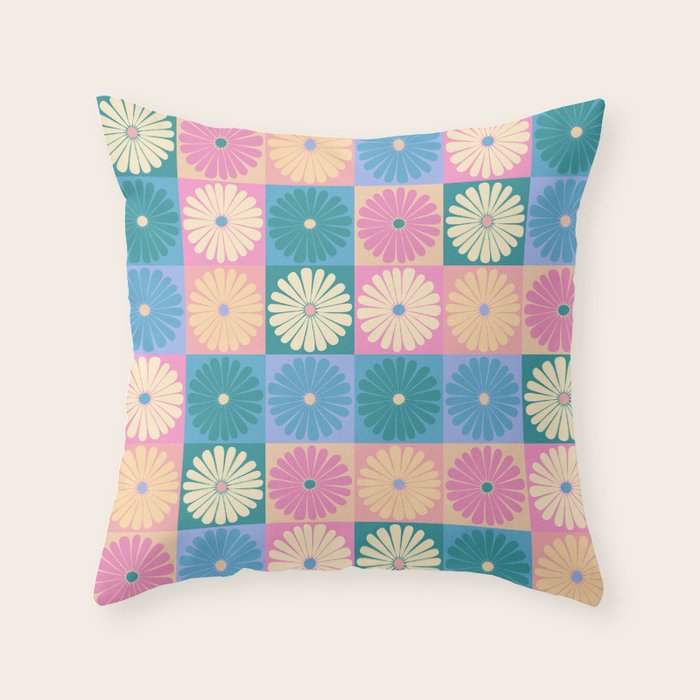 Retro Flowers Check Pattern XXIII Throw Pillow Gallery Image 6
