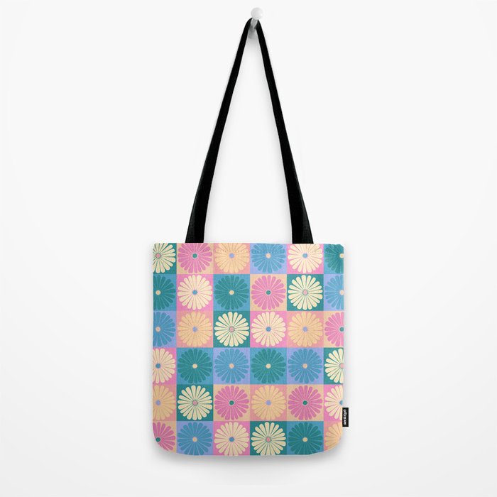 Retro Flowers Check Pattern XXIII Tote Bag Gallery Image 2