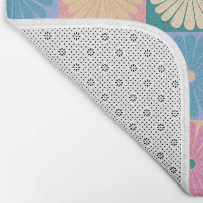 Retro Flowers Check Pattern XXIII Bath Mat Gallery Image 2