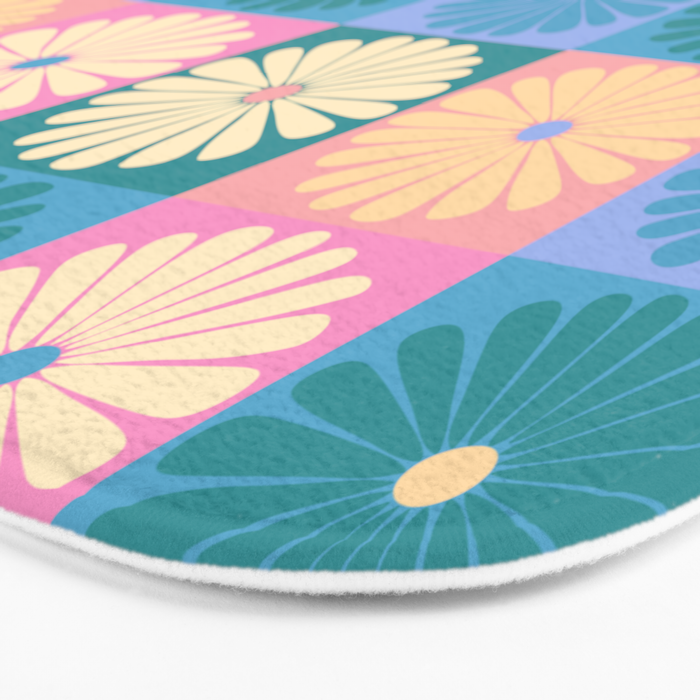 Retro Flowers Check Pattern XXIII Bath Mat Gallery Image 3