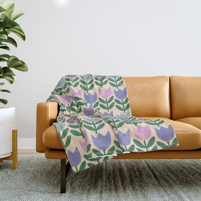 Tulip - Pastel Floral Pattern Throw Blanket Gallery Image 1