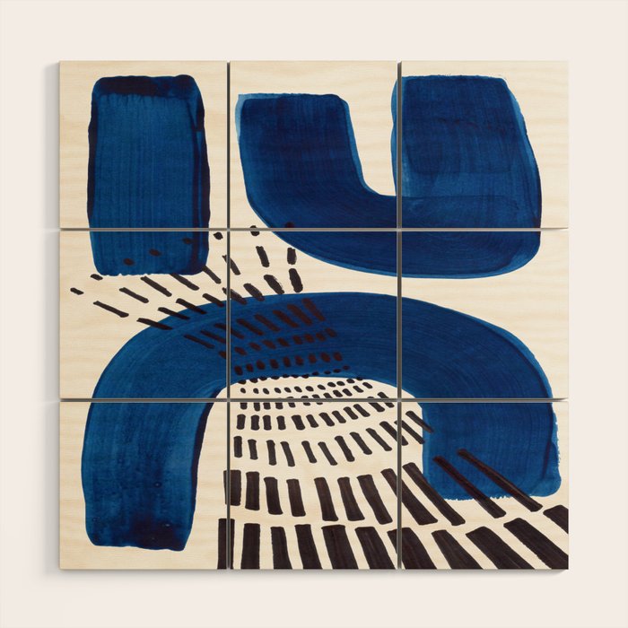 Abstract Expressionism Mid Century Modern Acrylic Painting Minimalist Art Navy Blue Black Line Patte Wood Wall Art Gallery Image 1