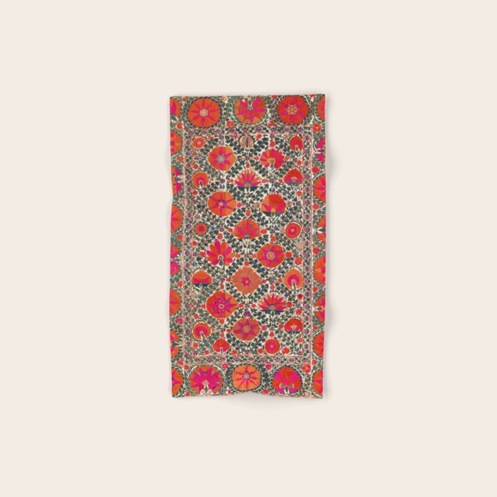 Kermina Suzani Uzbekistan Colorful Embroidery Print Bath Towel Gallery Image 1