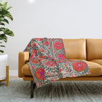 Kermina Suzani Uzbekistan Colorful Embroidery Print Throw Blanket Gallery Image 1