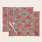 Kermina Suzani Uzbekistan Colorful Embroidery Print Placemat Gallery Image 1