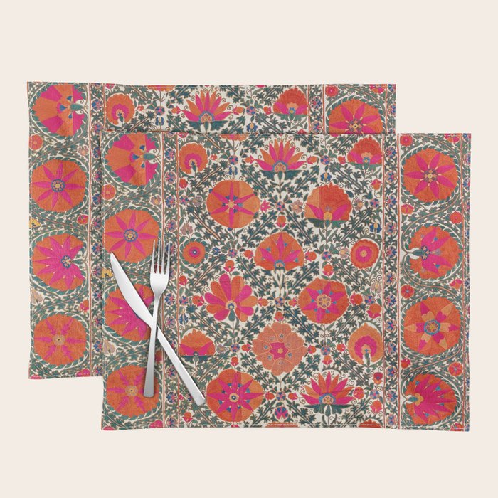 Kermina Suzani Uzbekistan Colorful Embroidery Print Placemat Gallery Image 1