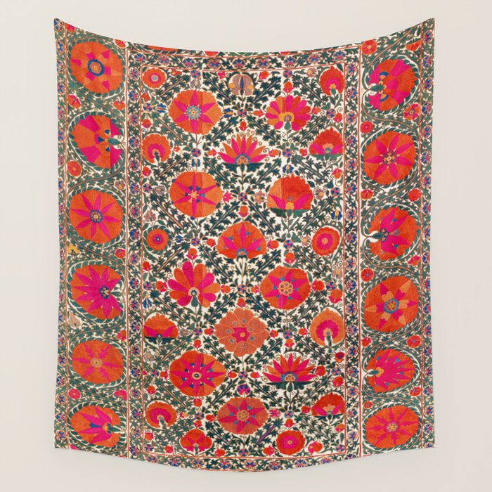 Kermina Suzani Uzbekistan Colorful Embroidery Print Wall Tapestry Gallery Image 1