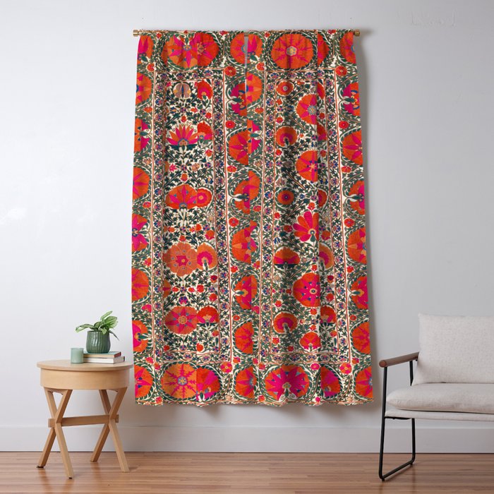 Kermina Suzani Uzbekistan Colorful Embroidery Print Window Curtain Gallery Image 1