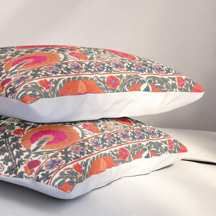 Kermina Suzani Uzbekistan Colorful Embroidery Print Pillow Sham Gallery Image 3