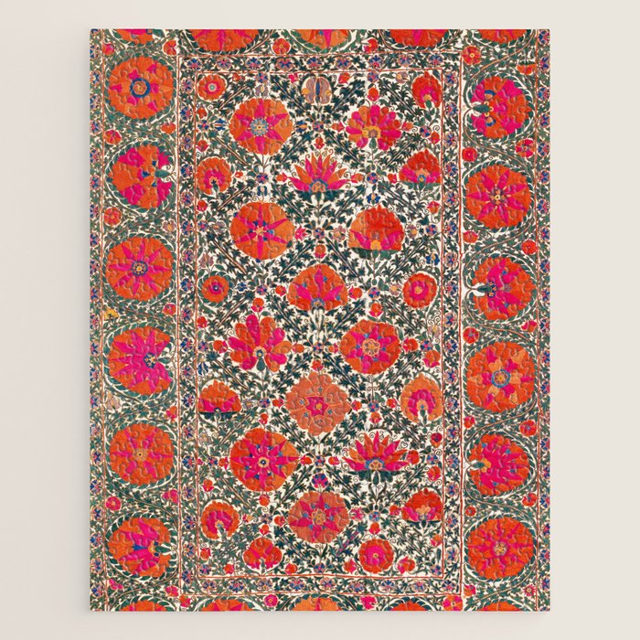 Kermina Suzani Uzbekistan Colorful Embroidery Print Jigsaw Puzzle Gallery Image 1