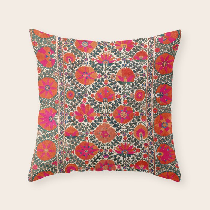 Kermina Suzani Uzbekistan Colorful Embroidery Print Throw Pillow Gallery Image 6