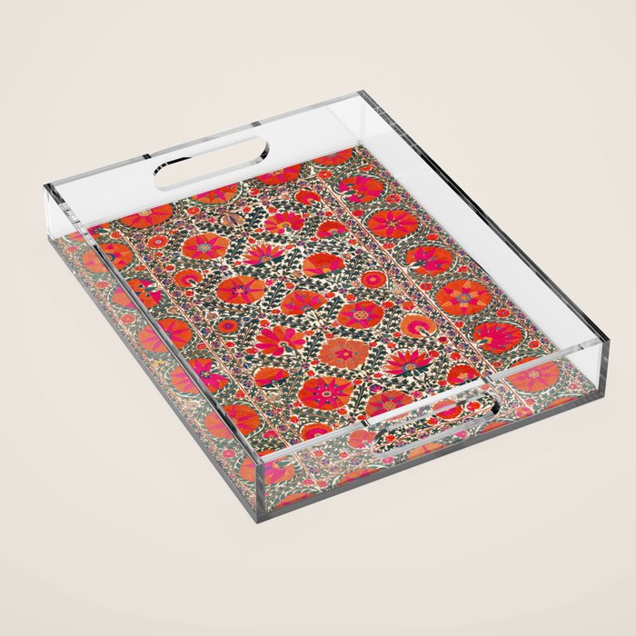 Kermina Suzani Uzbekistan Colorful Embroidery Print Acrylic Tray Gallery Image 1