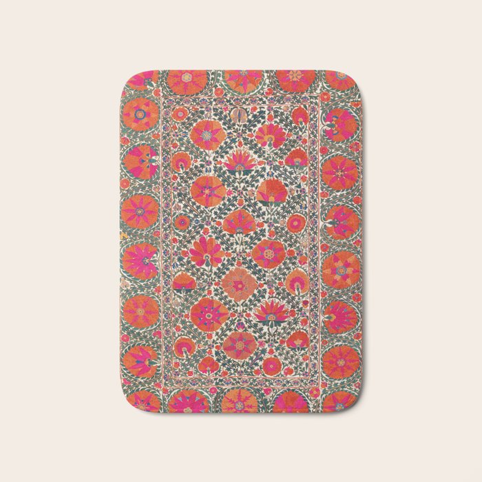 Kermina Suzani Uzbekistan Colorful Embroidery Print Bath Mat Gallery Image 1