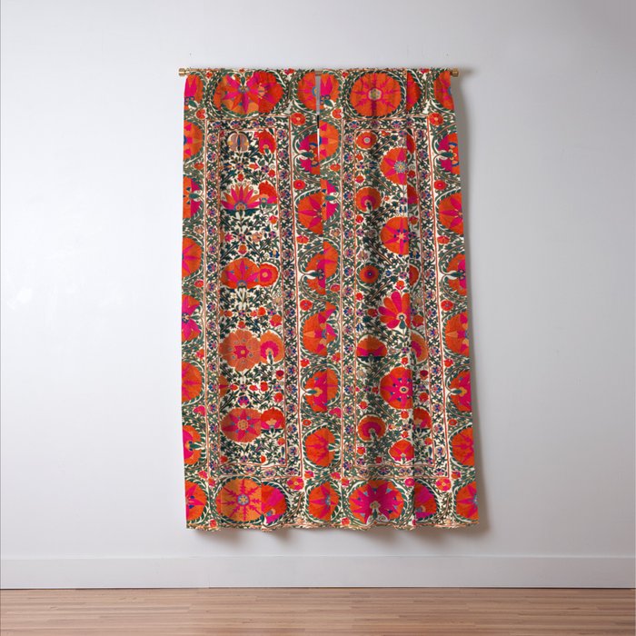Kermina Suzani Uzbekistan Colorful Embroidery Print Window Curtain Gallery Image 3