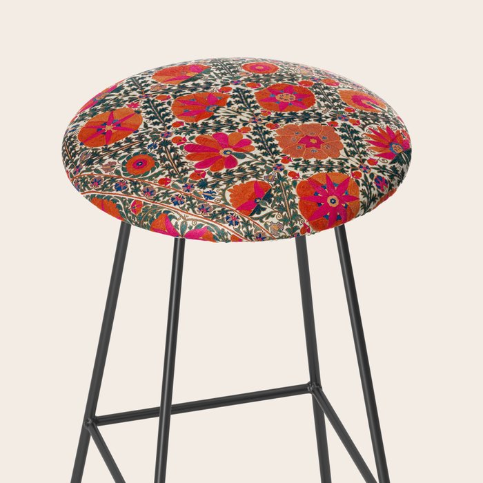 Kermina Suzani Uzbekistan Colorful Embroidery Print Stool Gallery Image 2