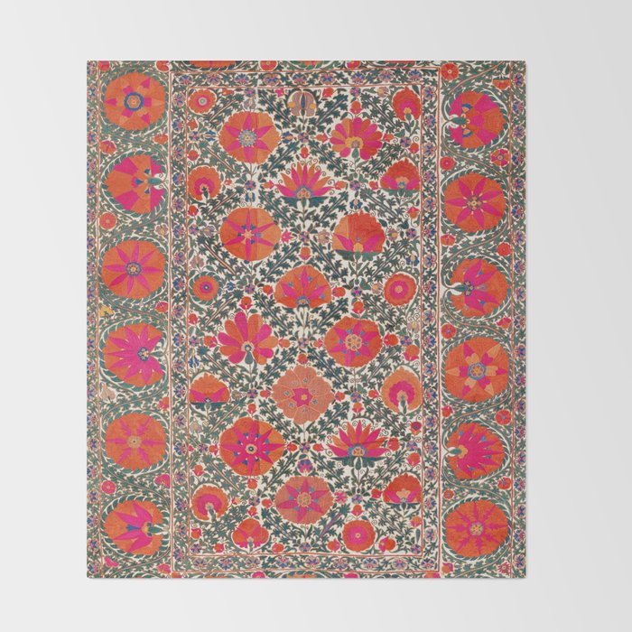 Kermina Suzani Uzbekistan Colorful Embroidery Print Throw Blanket Gallery Image 2