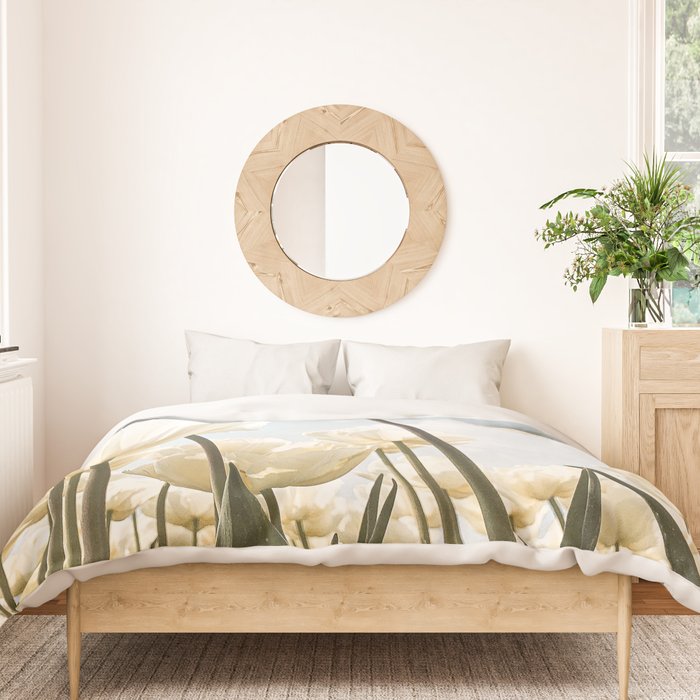 White Tulips In Spring In Holland Photo | Dutch Flowers Art Print |  Europe Travel Photography Duvet Cover Gallery Image 3