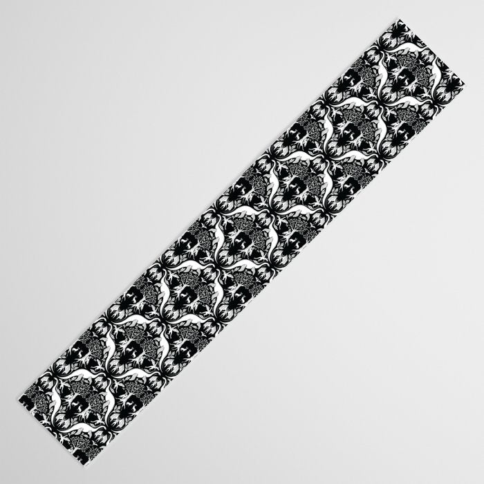 Black & White Cryptid Damask Table Runner Gallery Image 3