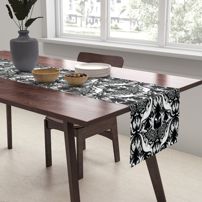 Black & White Cryptid Damask Table Runner Gallery Image 2