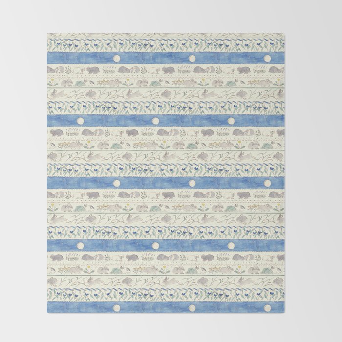 Asiatic dayflowers and rabbits Throw Blanket Gallery Image 2