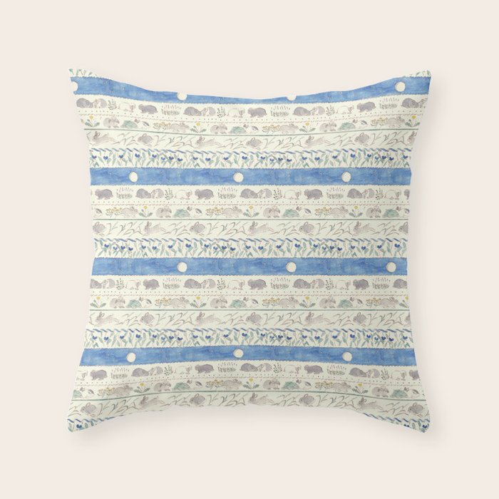 Asiatic dayflowers and rabbits Throw Pillow Gallery Image 6