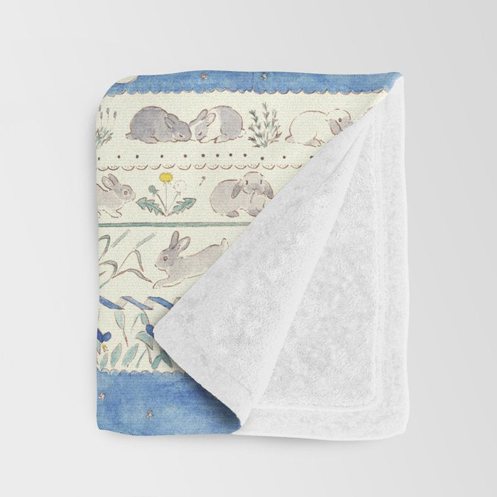 Asiatic dayflowers and rabbits Throw Blanket Gallery Image 3