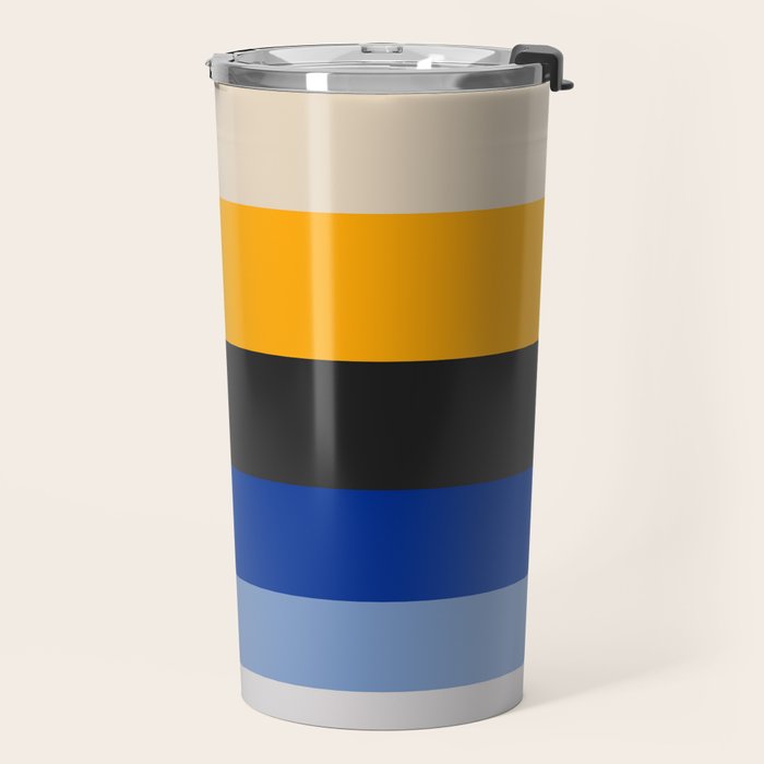 Complementary Blue & Yellow Colorful Geometric Pattern Travel Mug Gallery Image 2