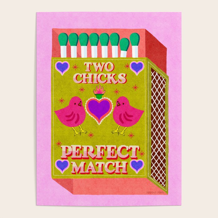 2 Chicks Perfect Match Vintage Matchbox Green & Pink Palette Poster Gallery Image 4