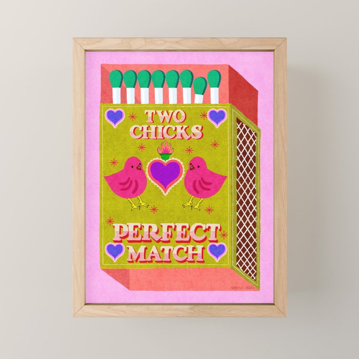 2 Chicks Perfect Match Vintage Matchbox Green & Pink Palette Mini Art Print Gallery Image 1