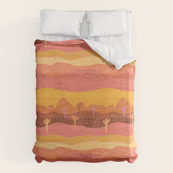 Vintage Western Desert Landscape in Golden Sunrise & Peach Duvet Cover Gallery Image 6