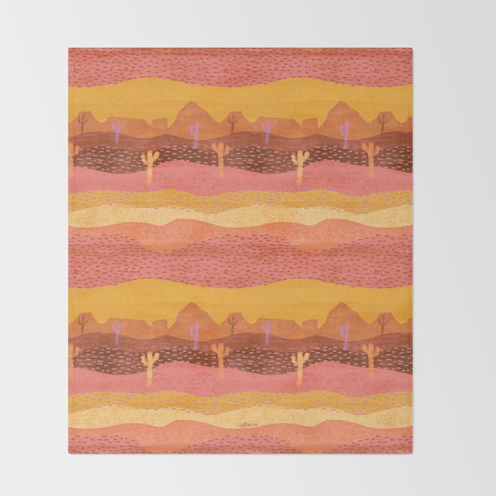 Vintage Western Desert Landscape in Golden Sunrise & Peach Throw Blanket Gallery Image 2