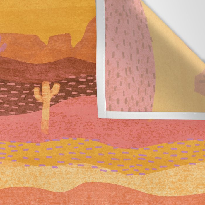 Vintage Western Desert Landscape in Golden Sunrise & Peach Wall Tapestry Gallery Image 3