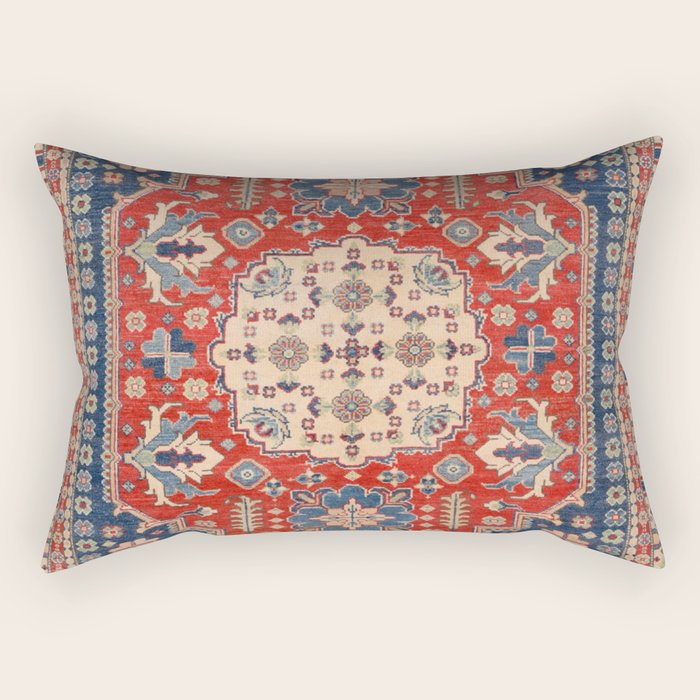 Red And Blue Madallion Kazak Handmade Rug Rectangular Pillow Gallery Image 2