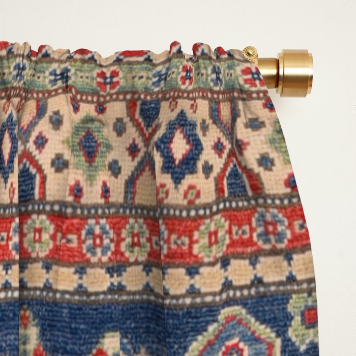 Red And Blue Madallion Kazak Handmade Rug Window Curtain Gallery Image 2