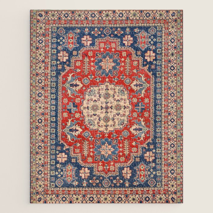 Red And Blue Madallion Kazak Handmade Rug Jigsaw Puzzle Gallery Image 1