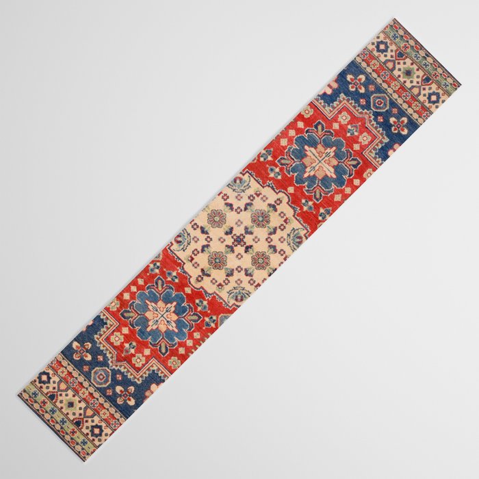 Red And Blue Madallion Kazak Handmade Rug Table Runner Gallery Image 3