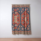 Red And Blue Madallion Kazak Handmade Rug Window Curtain Gallery Image 3