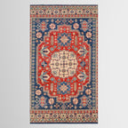 Red And Blue Madallion Kazak Handmade Rug Tablecloth Gallery Image 2