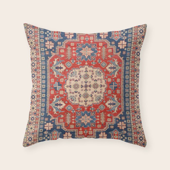 Red And Blue Madallion Kazak Handmade Rug Throw Pillow Gallery Image 1