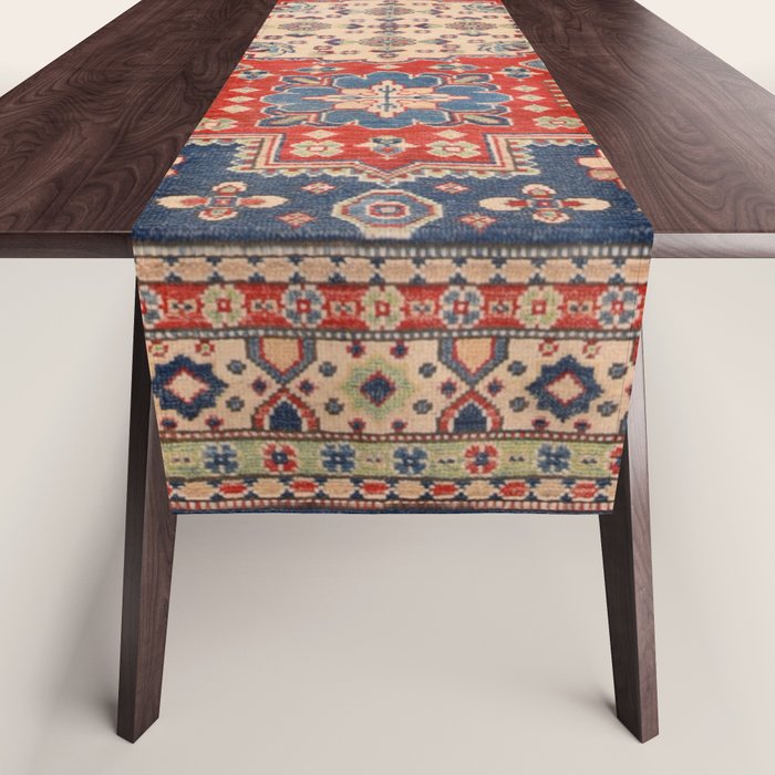 Red And Blue Madallion Kazak Handmade Rug Table Runner Gallery Image 1