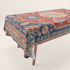 Red And Blue Madallion Kazak Handmade Rug Tablecloth Gallery Image 1