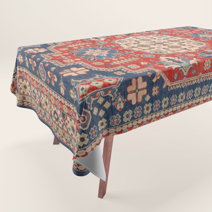 Red And Blue Madallion Kazak Handmade Rug Tablecloth Gallery Image 1