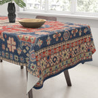 Red And Blue Madallion Kazak Handmade Rug Tablecloth Gallery Image 3
