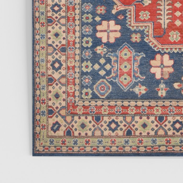 Red And Blue Madallion Kazak Handmade Rug Poster Gallery Image 3